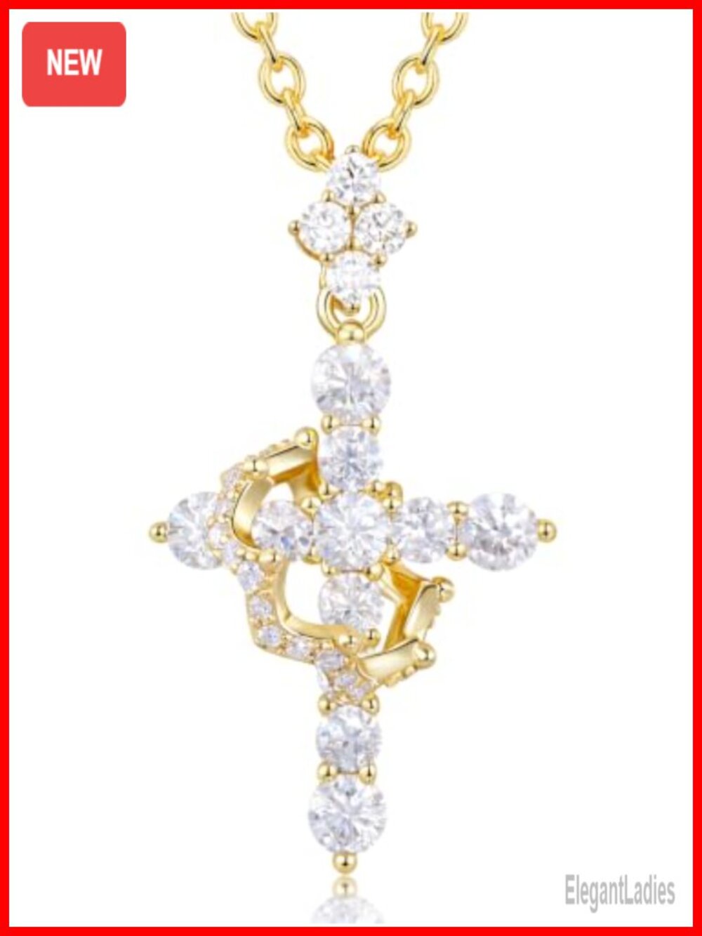 Moissanite Cross Crown Pendant Necklace Sterling Silver 14k Gold Vermeil